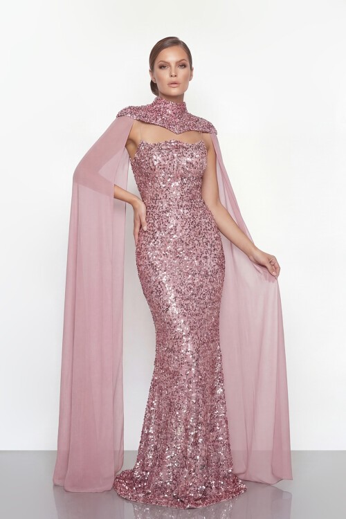 Pelerinli Payet İşlemeli Abiye - 2053