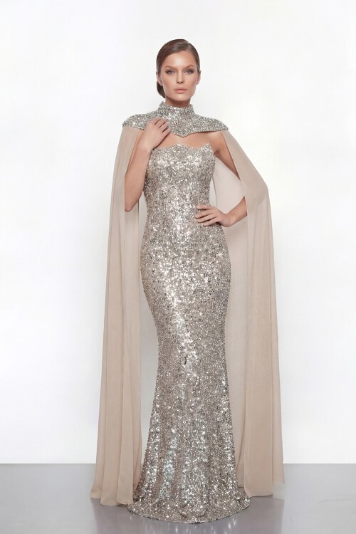 Pelerinli Payet İşlemeli Abiye - 2053