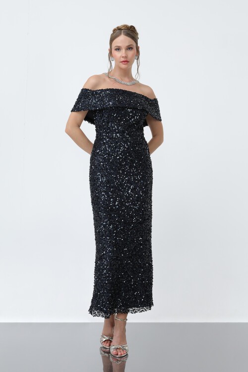 Pul Payetli Midi Elbise - 1861