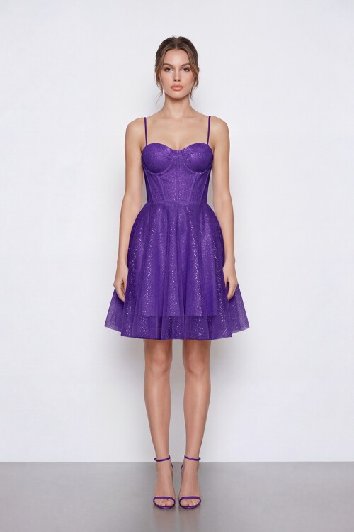 Simli İp Askılı Korse Detaylı Mini Abiye - 2081