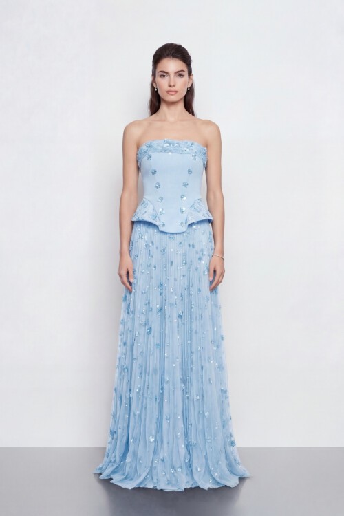 Straplez Taş Detaylı Korse Abiye - 2076