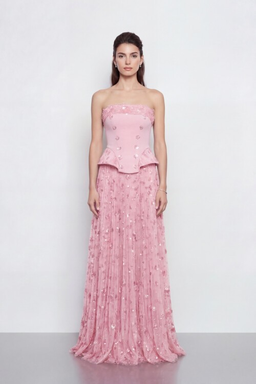 Straplez Taş Detaylı Korse Abiye - 2076