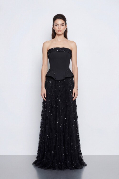 Straplez Taş Detaylı Korse Abiye - 2076