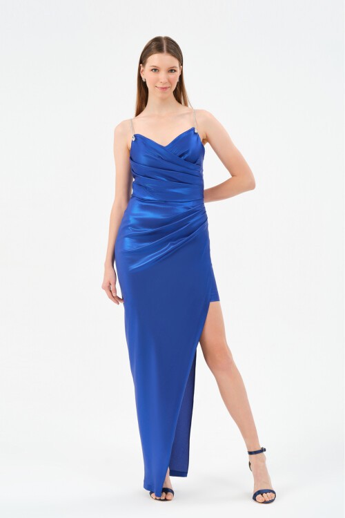 Taş Askılı Yırtmaçlı Elbise - 1583