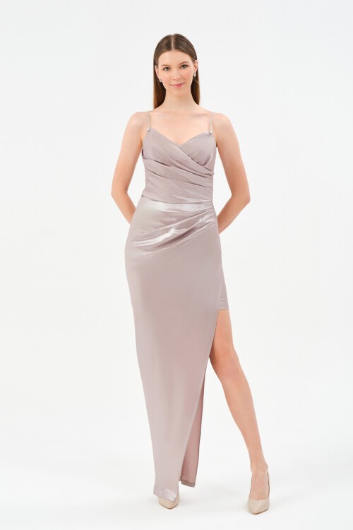 Taş Askılı Yırtmaçlı Elbise - 1583