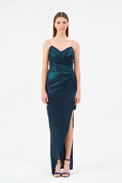 Taş Askılı Yırtmaçlı Elbise - 1583