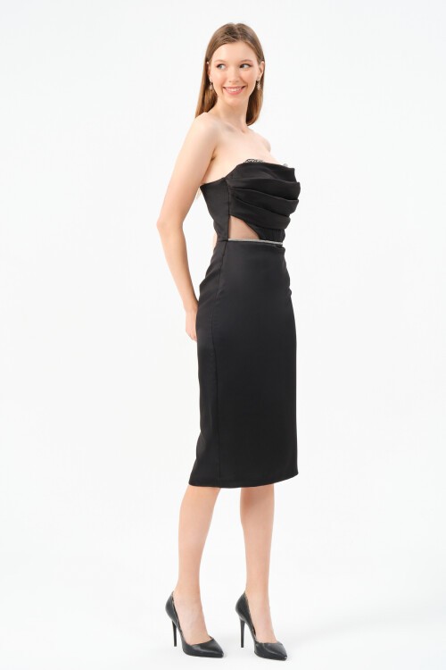 Taş Detaylı Straplez Midi Elbise - 1494