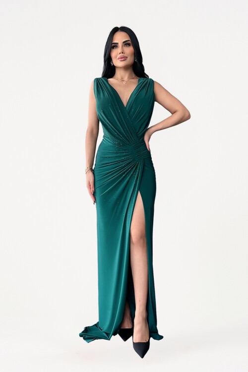 Taş İşlemeli Drapeli Elbise - 1581