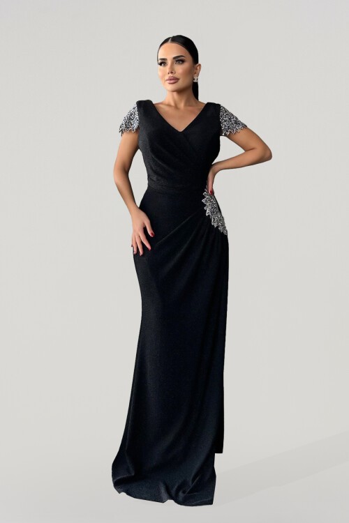 Taş İşlemeli Drapeli elbise - 1764