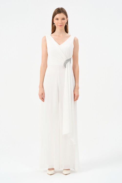 Taş İşlemeli Şifon Detaylı Tulum - 1457