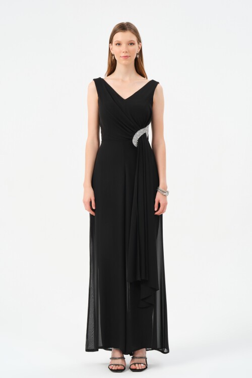 Taş İşlemeli Şifon Detaylı Tulum - 1457