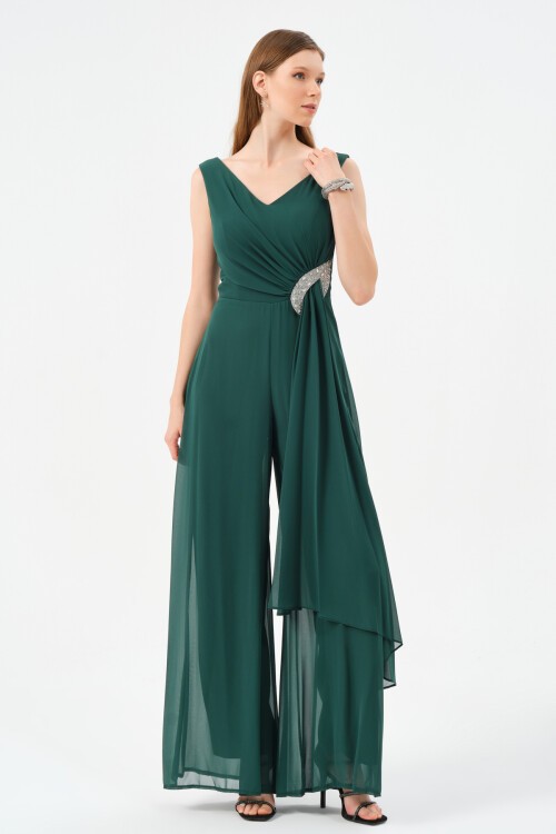 Taş İşlemeli Şifon Detaylı Tulum - 1457