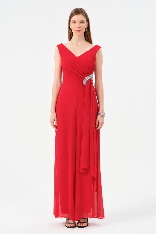 Taş İşlemeli Şifon Detaylı Tulum - 1457