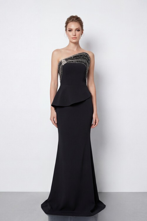 Taş İşlemeli Straplez Elbise - 2040