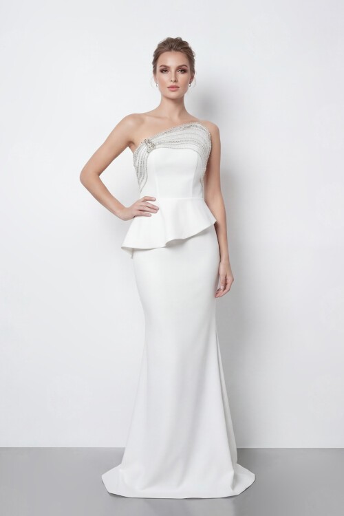 Taş İşlemeli Straplez Elbise - 2040