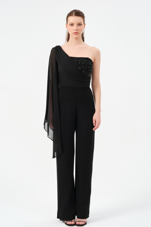 Taş İşlemeli Tek Omuzlu Tulum - 1488