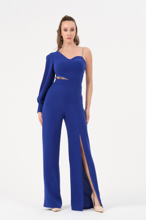 Tek Kollu Taş Detaylı Yırtmaçlı Tulum - 1453