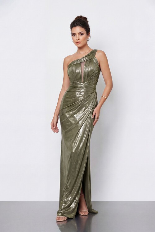 Tek Omuz Drapeli Abiye - 2113