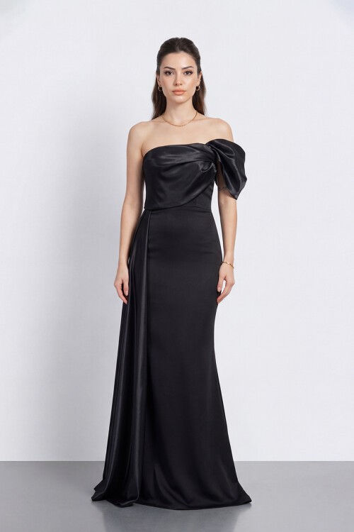 Tek Omuz Fiyonk Detaylı Uzun Abiye - 2124