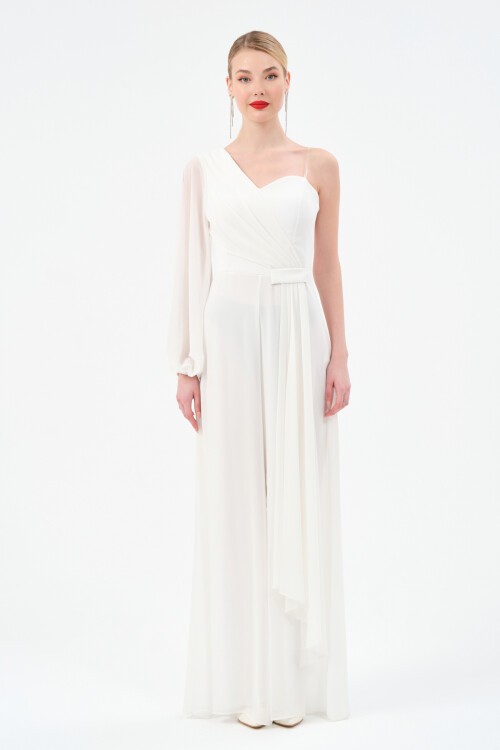 Tek Omuzlu Şifon Detaylı Tulum - 1336