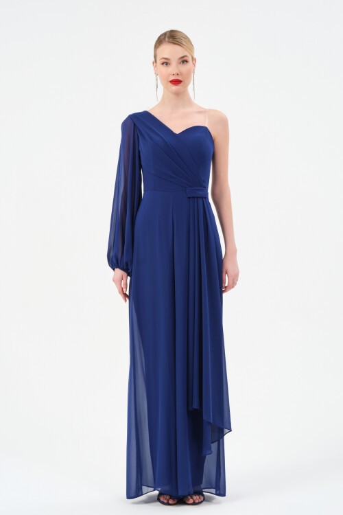 Tek Omuzlu Şifon Detaylı Tulum - 1336