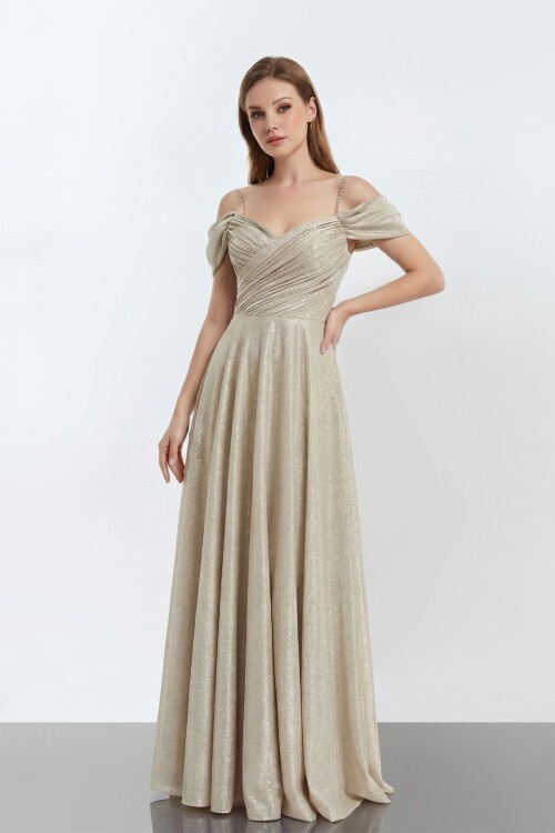 Zincir Askılı Parlak Uzun Abiye - 2034