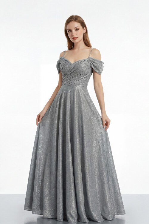 Zincir Askılı Parlak Uzun Abiye - 2034