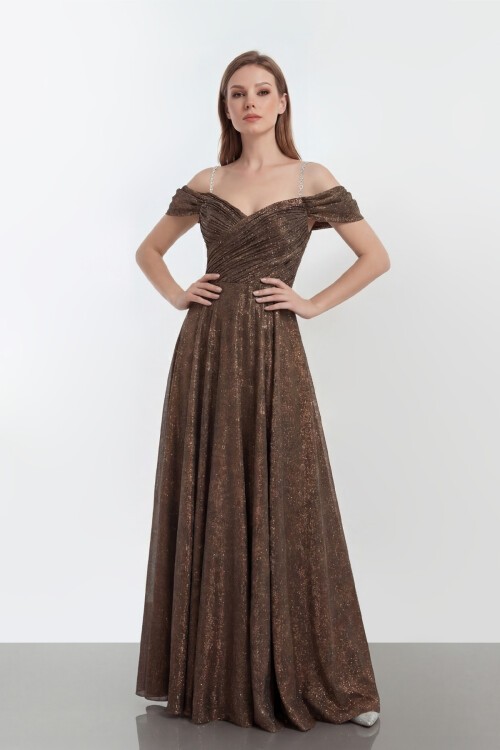 Zincir Askılı Parlak Uzun Abiye - 2034