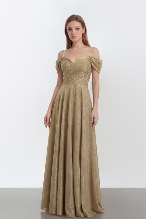 Zincir Askılı Parlak Uzun Abiye - 2034