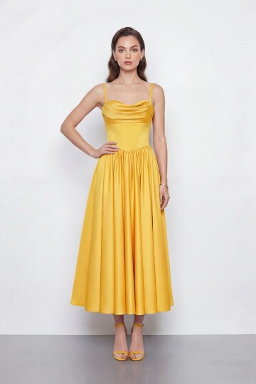 Askılı Drapeli Midi Elbise - 2070