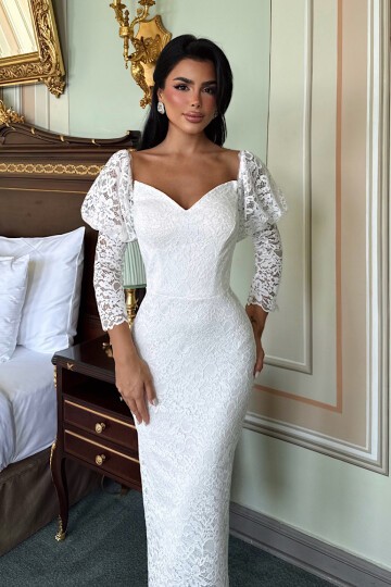 Balon Kol Detaylı Straplez Midi Elbise - 1594