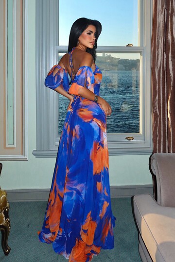 Baskılı Şifon Elbise - 1842