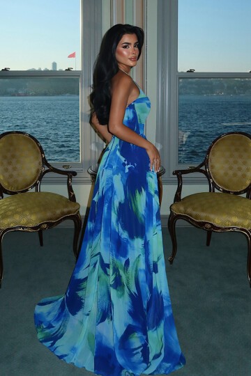 Baskılı Şifon Elbise - 1842