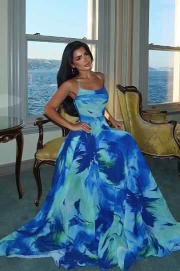 Baskılı Şifon Elbise - 1842