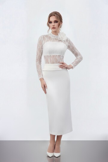 Dantel Büstiyer Detaylı Midi Elbise - 2041