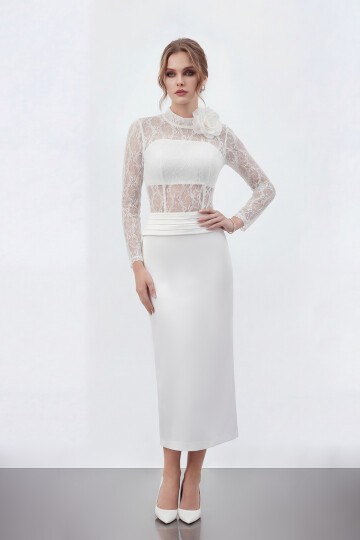 Dantel Büstiyer Detaylı Midi Elbise - 2041