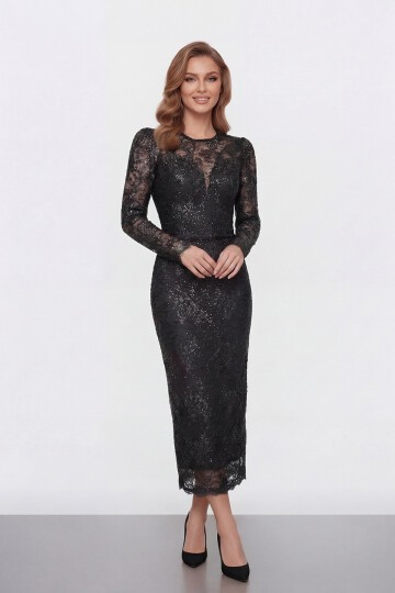 Dantel İşlemeli Uzun Kollu Abiye - 2012