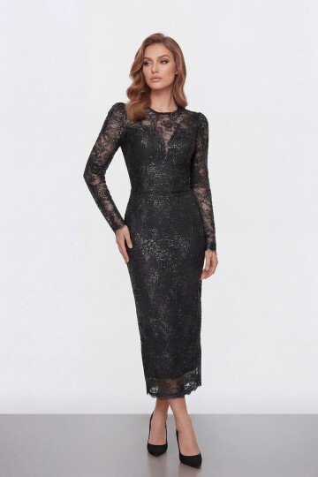 Dantel İşlemeli Uzun Kollu Abiye - 2012