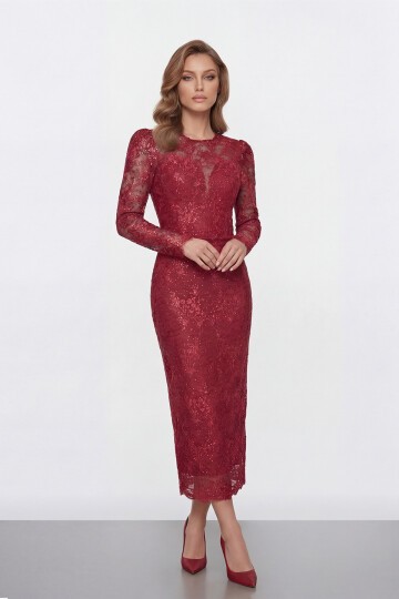 Dantel İşlemeli Uzun Kollu Abiye - 2012