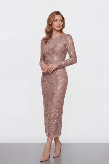 Dantel İşlemeli Uzun Kollu Abiye - 2012