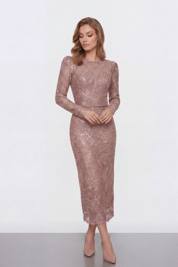 Dantel İşlemeli Uzun Kollu Abiye - 2012