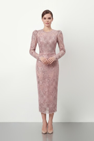 Dantel İşlemeli Uzun Kollu Abiye - 2012