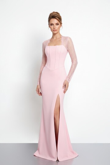 Dantel Kollu Korse Detaylı Yırtmaçlı Abiye - 2062