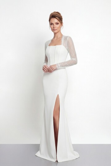 Dantel Kollu Korse Detaylı Yırtmaçlı Abiye - 2062