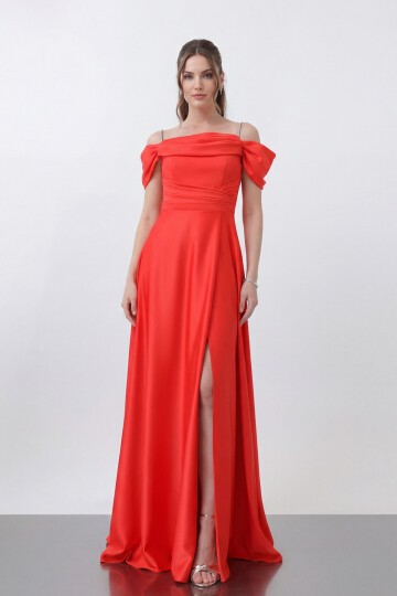 Drape Detaylı Yırtmaçlı Elbise - 1440