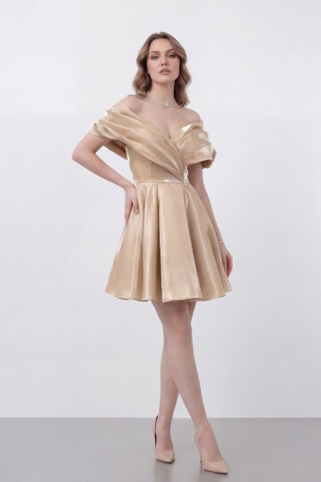 Drapeli Kayık Yaka Elbise - 1843