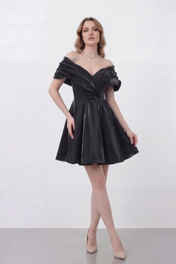 Drapeli Kayık Yaka Elbise - 1843