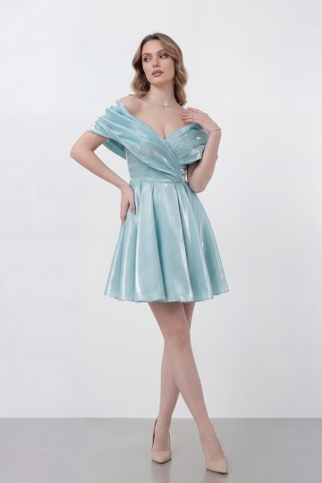 Drapeli Kayık Yaka Elbise - 1843