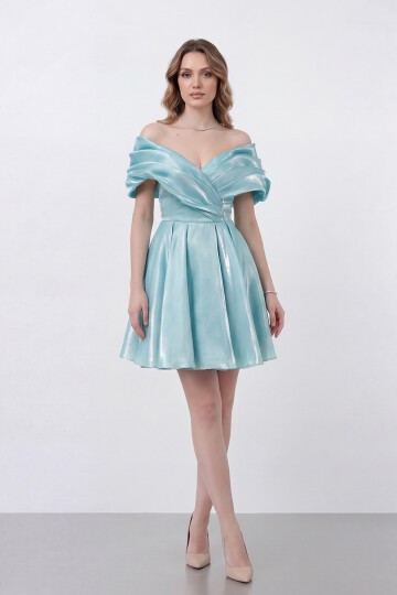 Drapeli Kayık Yaka Elbise - 1843