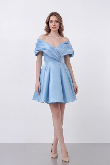 Drapeli Kayık Yaka Elbise - 1843